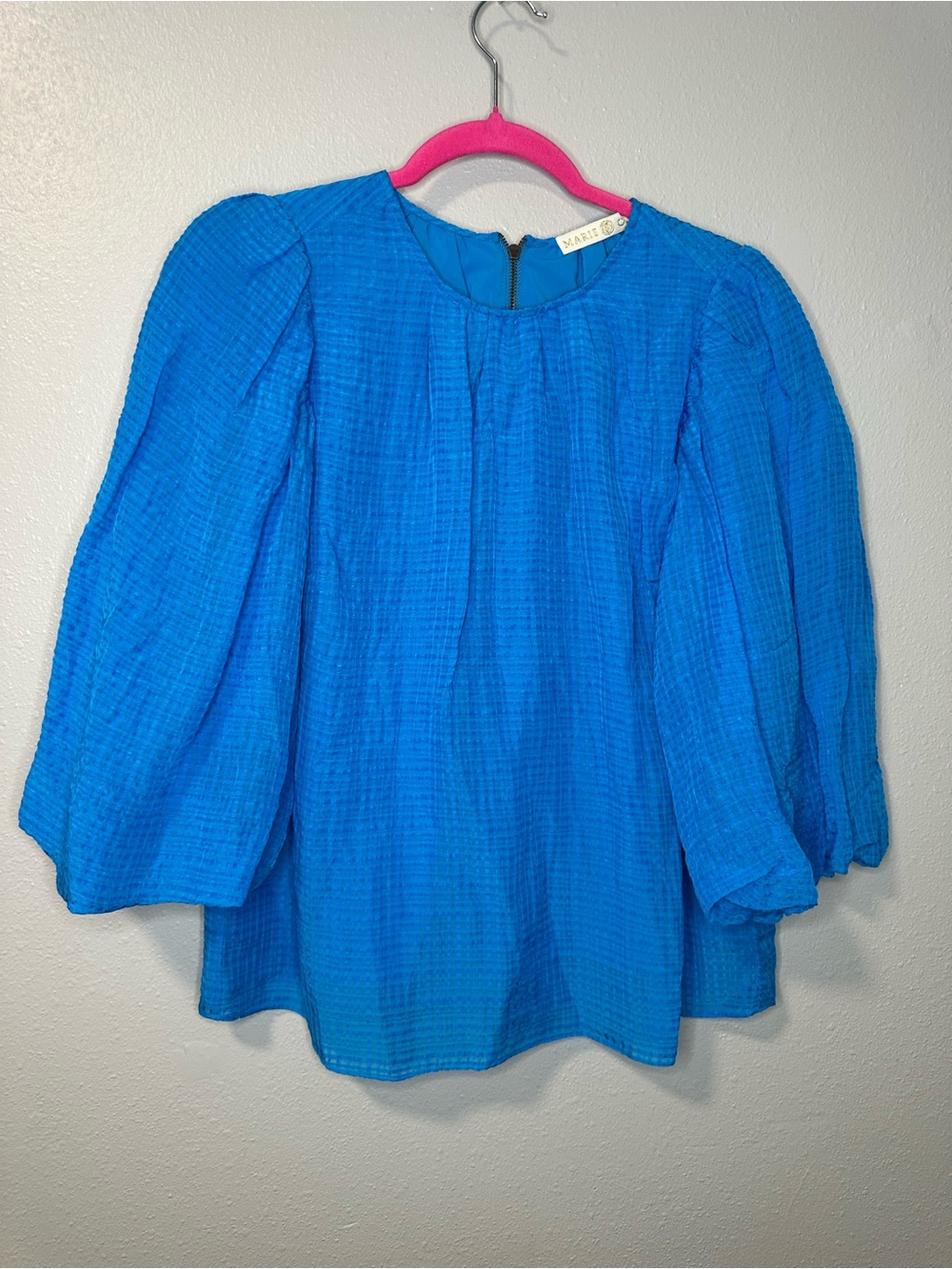 Marie Oliver Cobalt Blue Textured Puff Sleeve Blouse